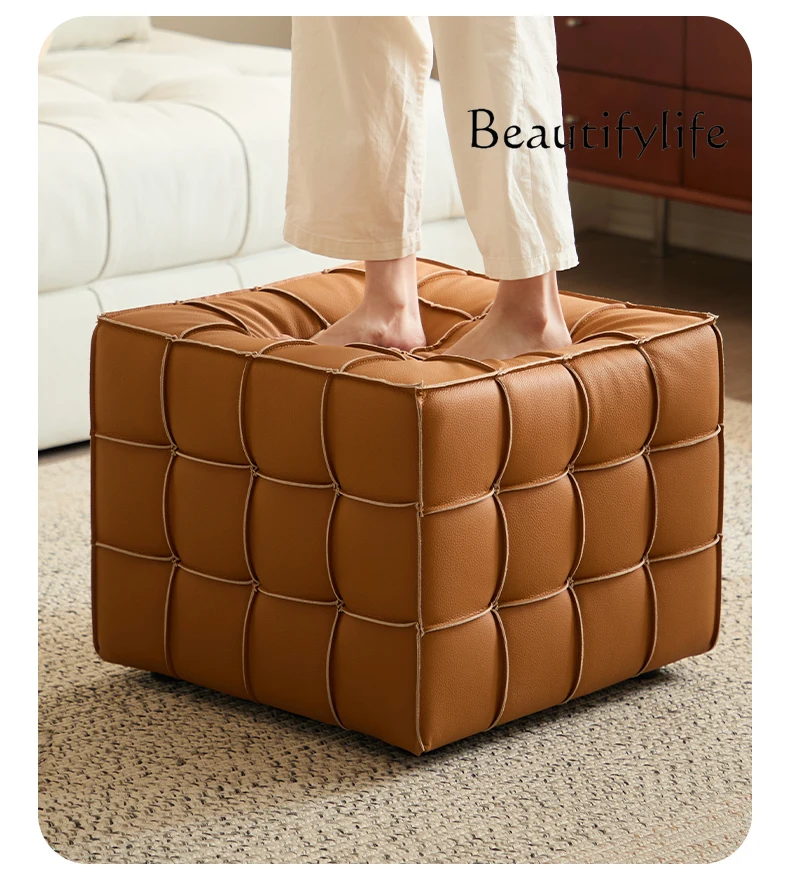 Makeup Stool Sofa Pedal Shoes Changing Square Leather Stool Household Single Stool