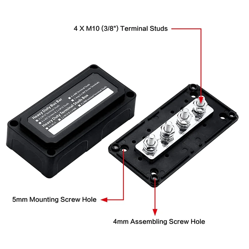 

300A Bus Bar Heavy Duty Module Design Power Distribution Block Waterproof Bus Bar Box With 4X M10 3/8Inch Terminal Studs