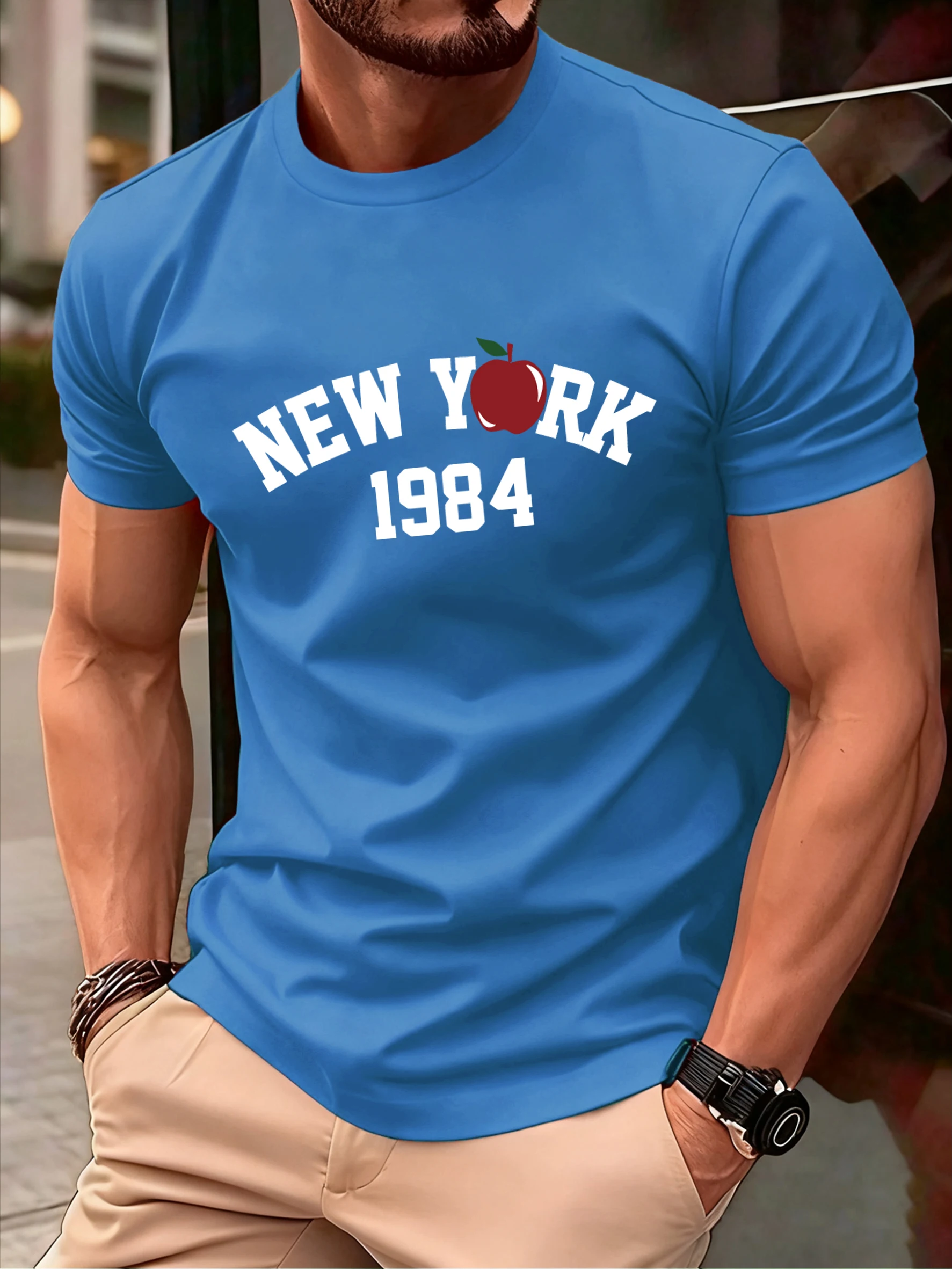 USA New York 1984, Drucke, Herren-T-Shirt, Baumwolle, Rundhalsausschnitt, kurzärmelig, Sommer, atmungsaktive Kleidung, All-Match-Mann, Retro-Sportbekleidung