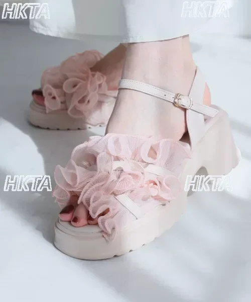 Japanese Retro Fashion Daily Ruffle Tower Buckle Heel Platform Heightening Summer Sandal Casual Versatile Shoes Women Sandals