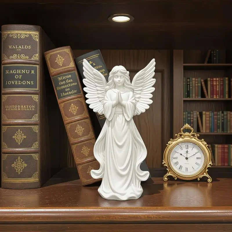 Praying Guardian Angel Statue 3D Printed White Gold Religious Figurine for Funeral Memorial Tribute Decor Souvenir