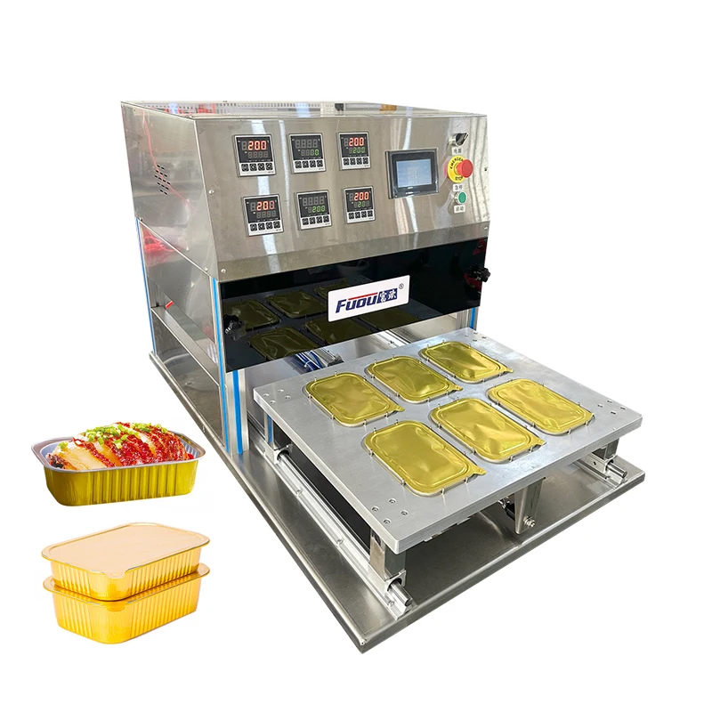Pneumatic Desktop Pneumatic Sealing Machine Aluminum Foil Tray Sealer Seal 6 Trays at a Time Fast Food Pack Tray Packing Machine