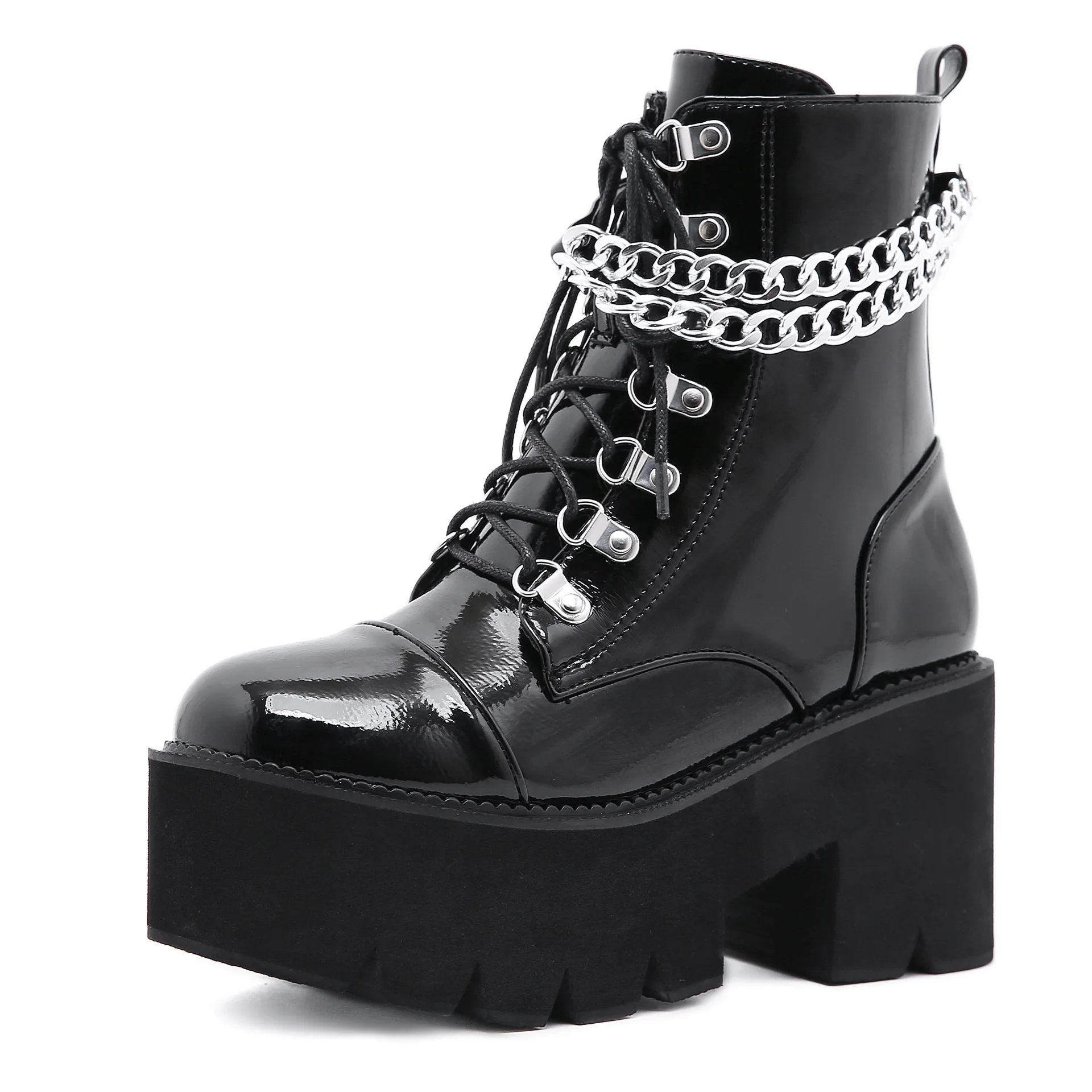 

Punk Style Women Soft Leather Motorcycle Boots Winter Waterproof Platform Women's Shoes Thick-soled High-heeled Goth Boots