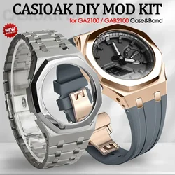 Gen4 Metal Bezel Mod Kit for Casioak GA2100 Case+Silicone Band for GAB 2100 2110 Stainless Steel Case with Screw Replacement