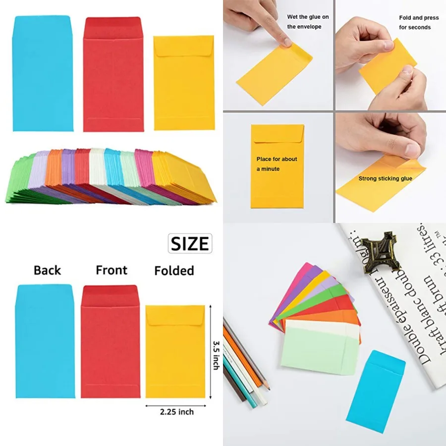 

100 Pieces Colorful Small Coin Envelopes Self-Adhesive Seed Envelopes Mini Parts Small Items Storage Packets Envelopes for Garden, Office or Wedding Gift (2.25×3.5 inch)