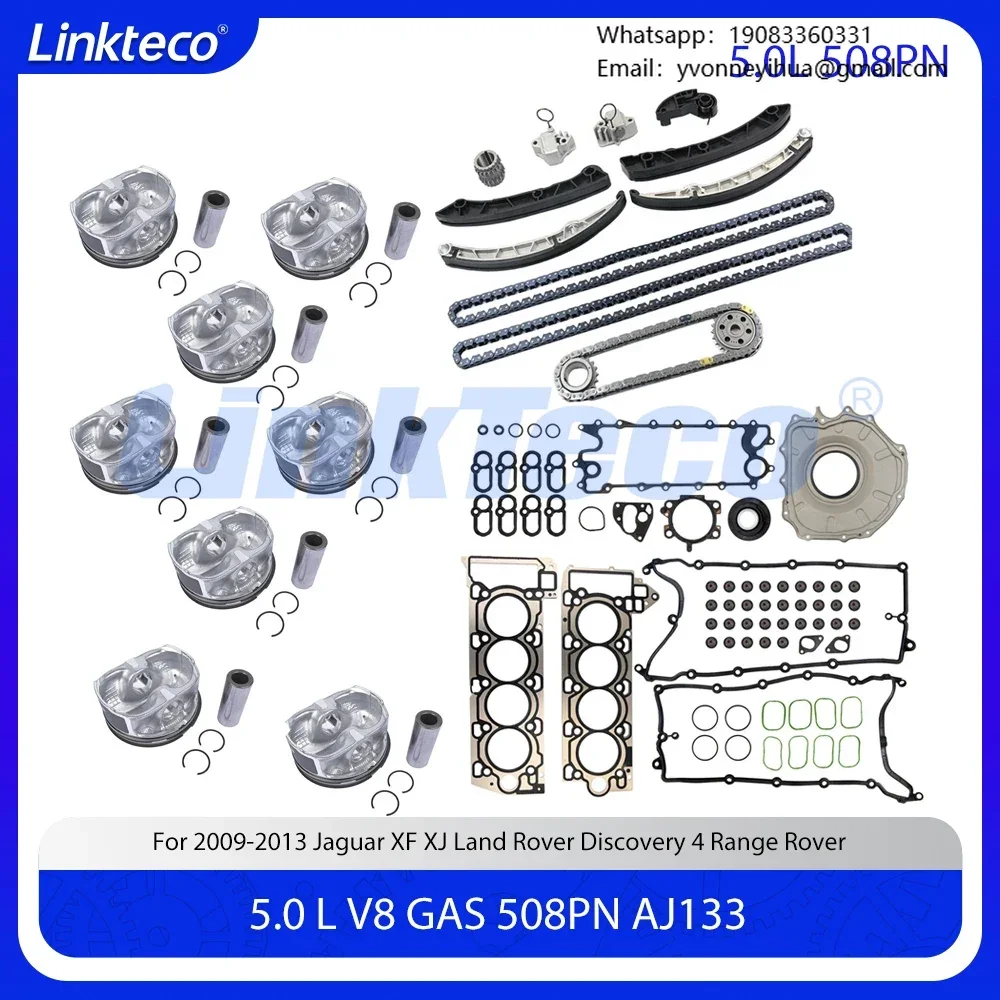 

Engine Parts Rebuild Kit Full Gasket Timing Chain Piston Set Fit 5.0 L V8 GAS 508PN AJ133 For 09-13 Jaguar XF XJ Land Rover 5.0L