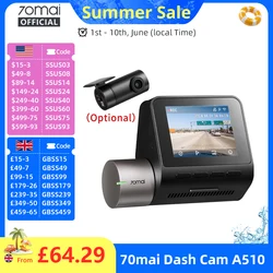70mai Dash Cam A510 1944P HDR GPS ADAS 4G Connectivity 70mai 4G Front Cam A510 Car DVR 24H Parking Support Rear Cam