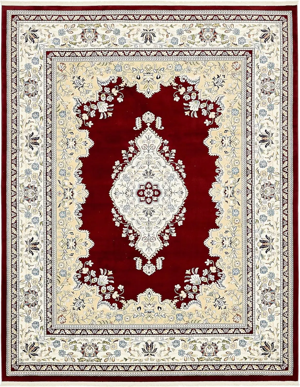 Narenj Collection Classic Traditional Medallion Textured Design Area Rug, 8' X 10' Rectangle, Burgundy/Blue