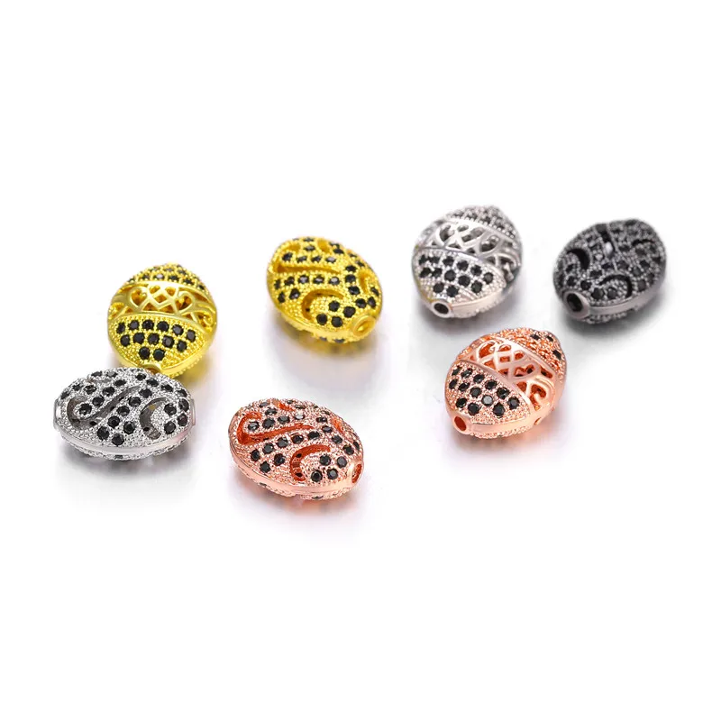 Juya 4Pcs/Lot Hollow Oval Shape Copper Beads Handmade Floating Flower Charm Beads Supplies For DIY Beading Jewelry Making