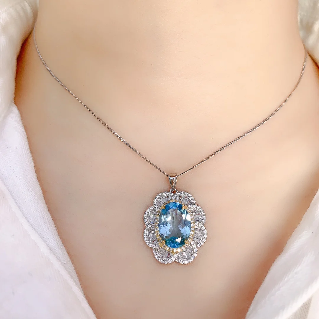 

Natural Topaz Necklace Pendant, 925 Silver Certified, 10x14mm Swiss Blue Gem, Beautiful Girl Gift, Free Shipping