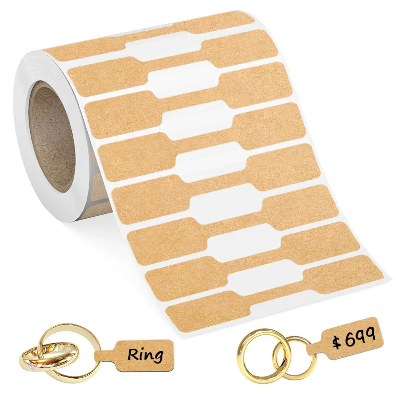 500 Pcs Portable Blank Paper Jewelry Price Tag Brown White Dumbell Tag Rectangle Adhesive Label Tool Ring Bracelet Jewelry Tags