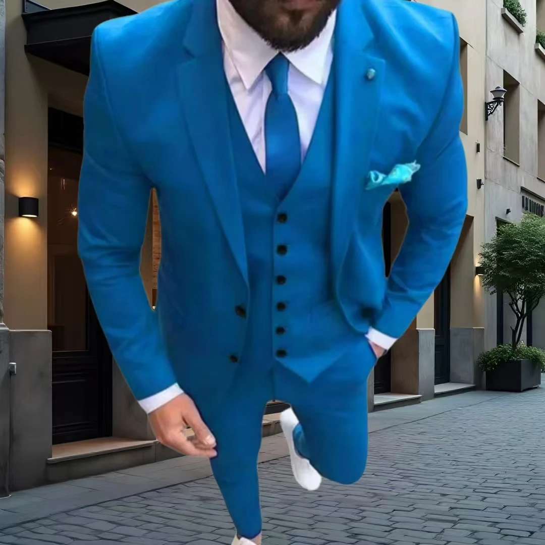 

Мужской однотонный деловой костюм, костюм жениха из трех предметов для сценического выступления, деловой повседневный свадебный наряд