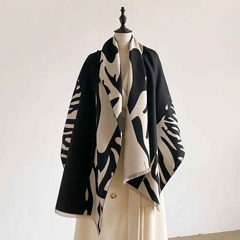 Horse pattern double-sided jacquard imitation cashmere scarf women's shawl tassel autumn and winter trendy cool lady outside