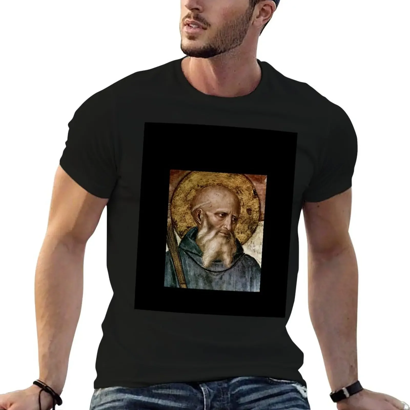 Saint Benedict of Nursia (Detail from a fresco by Fra Angelico) T-Shirt designer shirts vintage Men's t-shirt