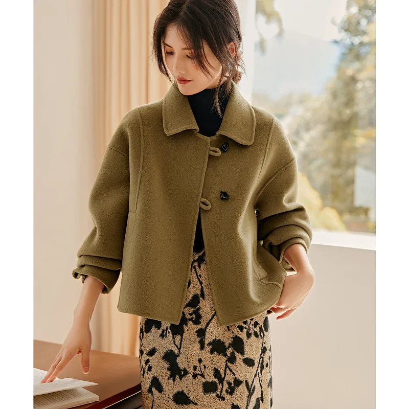 

ort Woolen Jaet for Women Winter Irregular Button Thiened Flannel Coat Simple Faionable Ladies' Premium Clothing