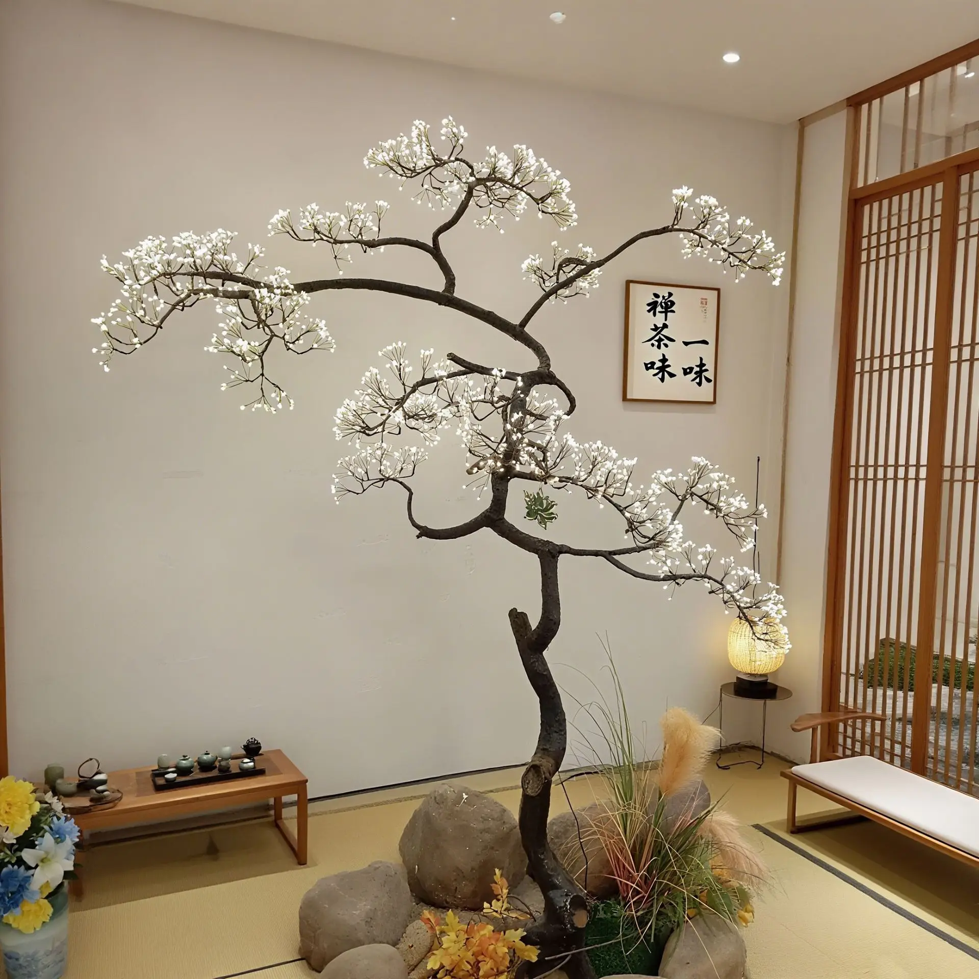 Zen Chinese style wind simulation dry landscape scene luxury art atmosphere light