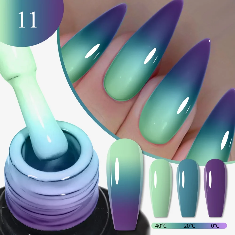 Visuatia temperature-sensitive nail polish, a multi-level blue-purple color-changing gel that changes color as the temperature of the hands changes, altering the nail surface's tone accordingly. The colloid has a moder