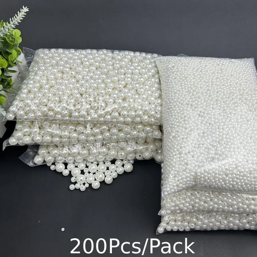 Wholesale 200Pcs Imitation Pearl 4/6/8/10/12mm Round White Beads For DIY Bracelet Necklace Anklet Phone Strap Economical