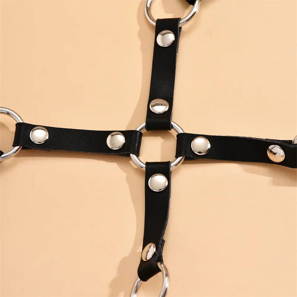 Sexy Rock Anello rotondo Anello elastico a forma di X Cintura in pelle Accessori per le gambe Ragazza Donna Imbracatura Goth Nero Punk gotico Giarrettiera per coscia