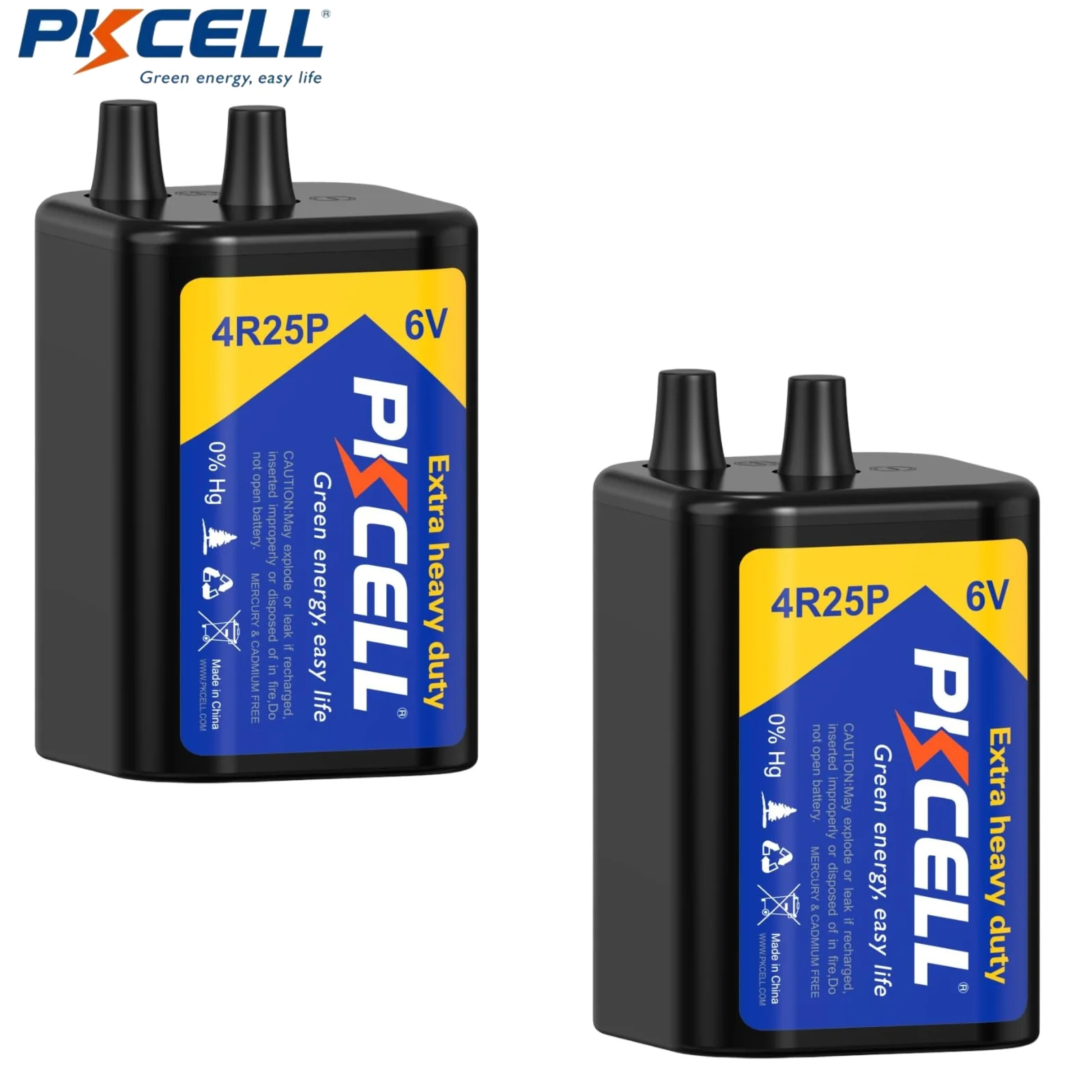 PKCELL 2PCS 6V Ultra Heavy Duty Battery 4R25P R25P 6V Batteries Dry Cell For Barricade lights