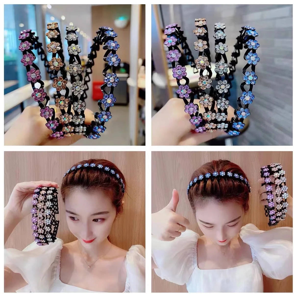 2022 New Fashion Hot Sale All-match Wave Rhinestones Pearl Braided Hair Clip Headband for Women Girl Hair Accessories Headwear