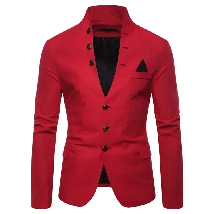 Men\'s Blazer Multi-button Decoration Casual Stand-up Collar Male Blazer Fashion Slim Solid Color Suit Jacket Dress Stage Party