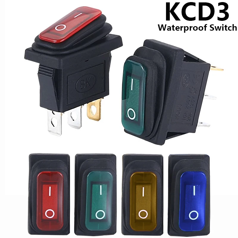 KCD3 1pcs 5pcs 3 Pin 12V 220V LED Light 20A On/Off Rectangular Long Rocker Switch Waterproof IP67 Car Dashboard Ship Type