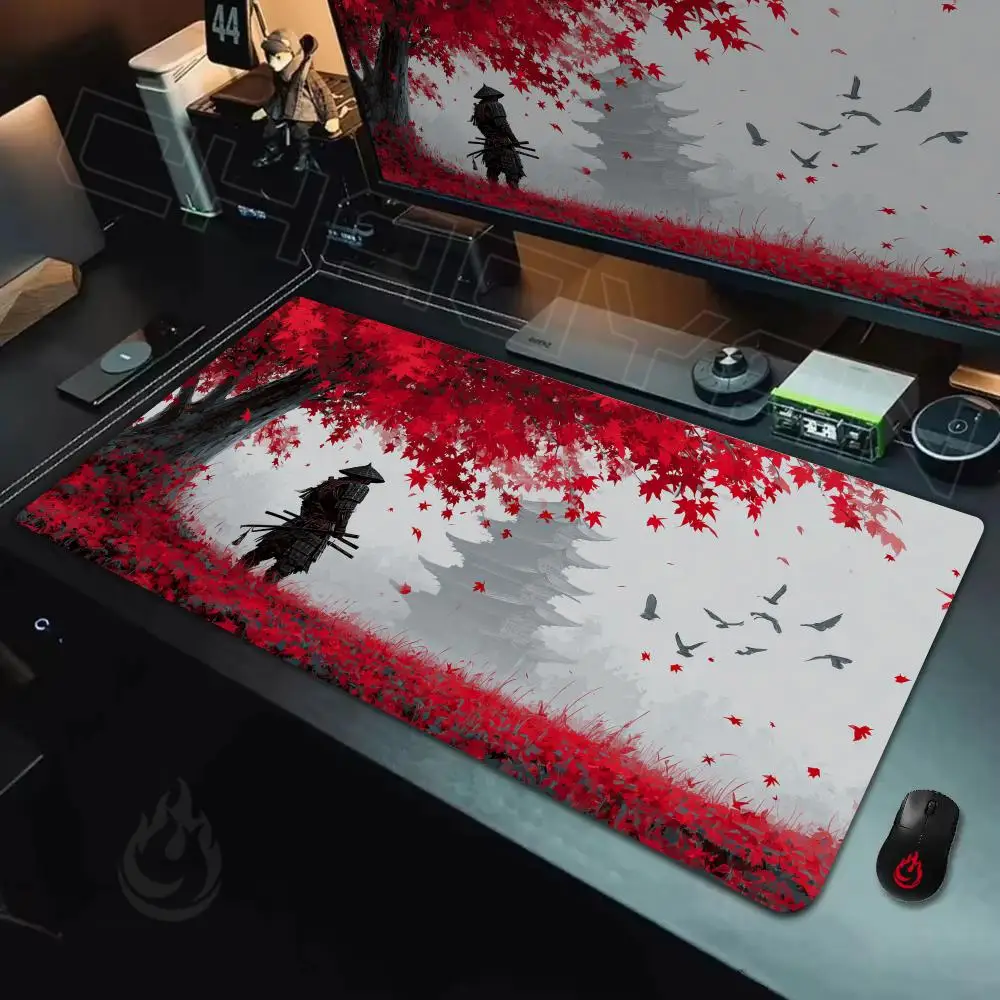 Romantic Red Maple and Samurai Mouse Pad Desk Mat Large Computer Office Carpet xxl mousepad gaming pc accessories Keyboard Rug