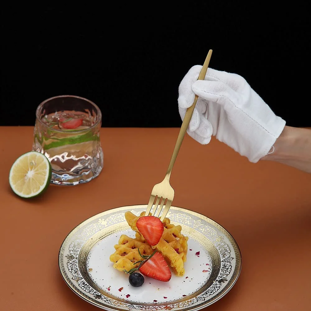 Silvere/Golden Stain Flatware Modern 6 Pcs Stainless Steel Dinner Fork 8.2 Inch Camping Dinnerware Set Tableware Eating Utensils