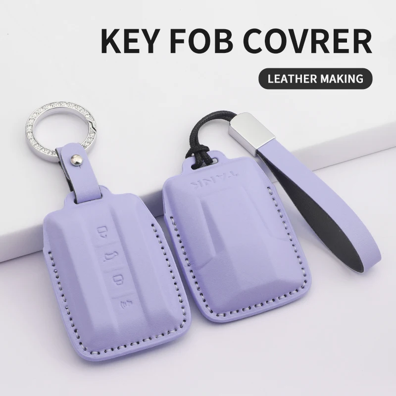 Leather Car Smart Remote Key Case Cover Shell Key Bag For Great Wall GWM WEY TANK 300 500 Tank300 Tank500 Keychain Accessories