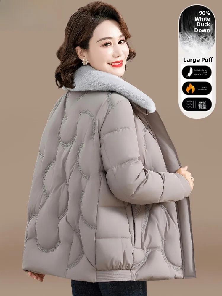 

ort down Jaet for Middle-Aged Mothers 40 Years Old And Older Winter Outerwear Faionable Loose Fit Polyester Fiber
