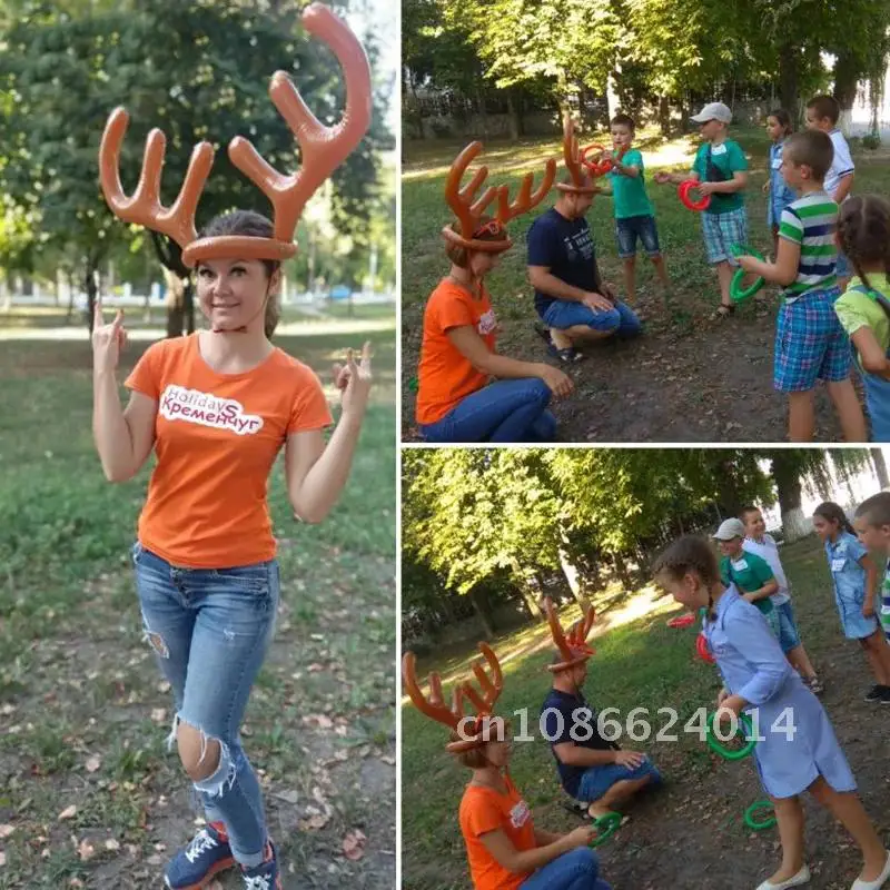 Inflatable Funny Reindeer Antler hat Ring Toss Game 2set family Christmas party Favors Navidad New Year Gift Game Xmas Deco Noel