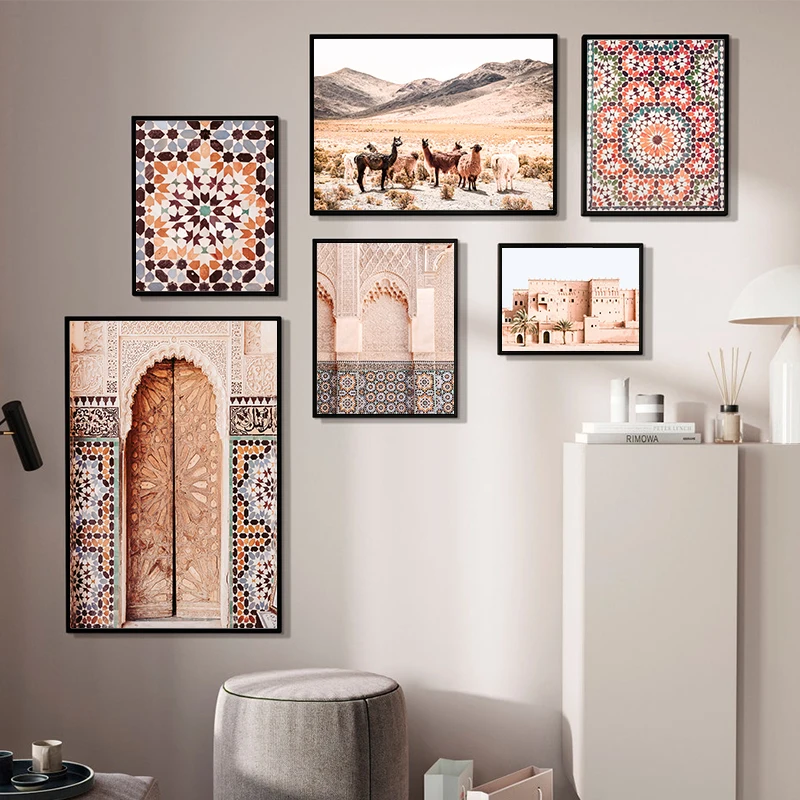 Moroccan Wall Art Canvas Print Marrakesh Architecture Poster Boho Wall Decor Terracotta Art Picture Decoration Painting for Home