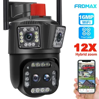 16MP 8K WiFi 카메라, 12배 줌, 4렌즈, 실외 PTZ 카메라, 보안 보호, 자동 추적, 4K IP 카메라, 무선 CCTV 카메라, WiFi 감시 카메라, 방수 비디오 카메라 