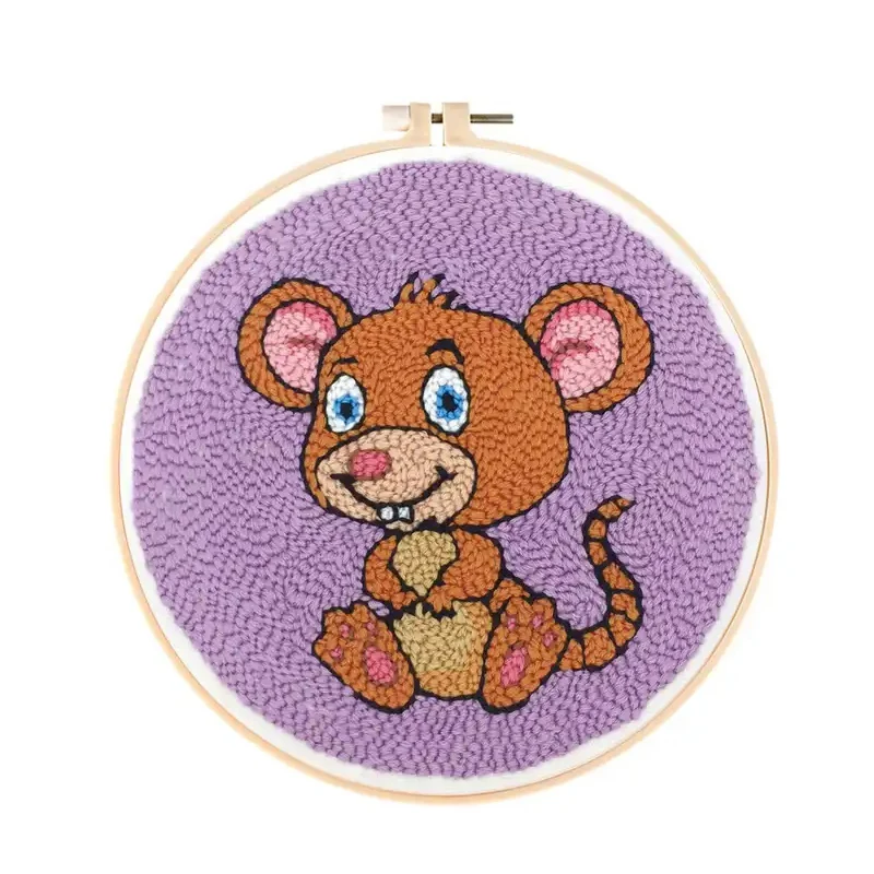 

Fashion Cartoon Animal Mouse Embroider Kit Handmade Pock Needle Wool Cross Stitch Punch Kit For DIY Crafter Beginner Women Gift