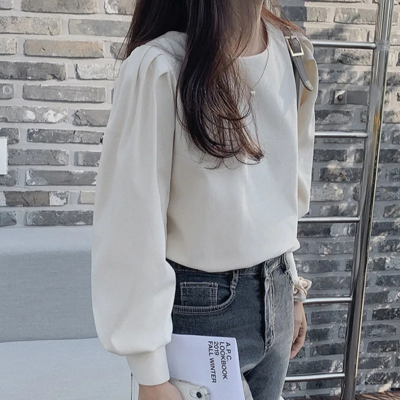 Bubble ample Sve Chiffon irt Sle pour femmes Début du printemps Nouvelle version coréenne Casual Chic Humeur Mist Blue Long Sve rond...