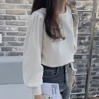 Loose Bubble Sve Chiffon irt Women's Sle Early Spring New Faion Korean Loose Fit Casual Mood Blue Color Pure Pattern - Image 4