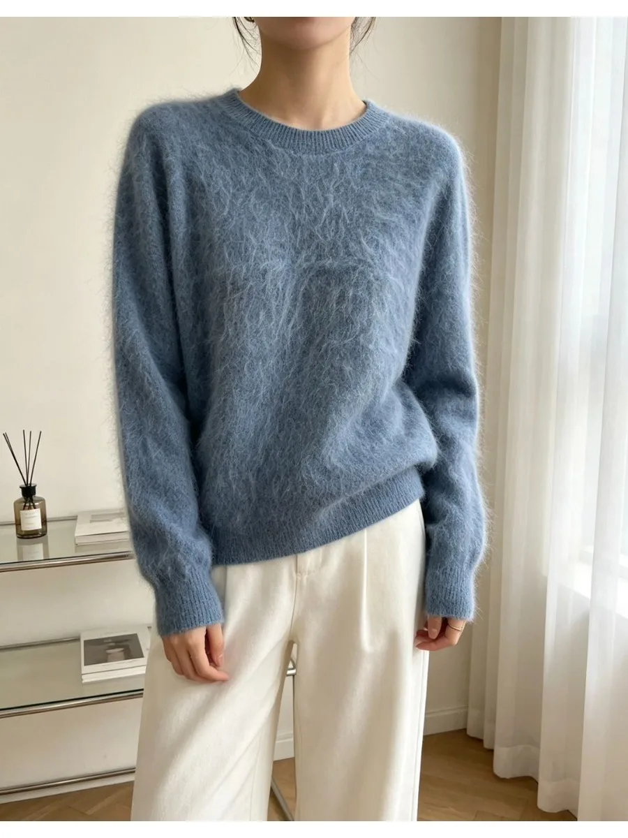 5% Seide 5% Kaschmir 90% Wolle Damen-Pullover Herbst Winter Kaschmir-Pullover O-Ausschnitt Weicher Schicker Gestrickter Pullover Warmer Wollpullover – Detail 18
