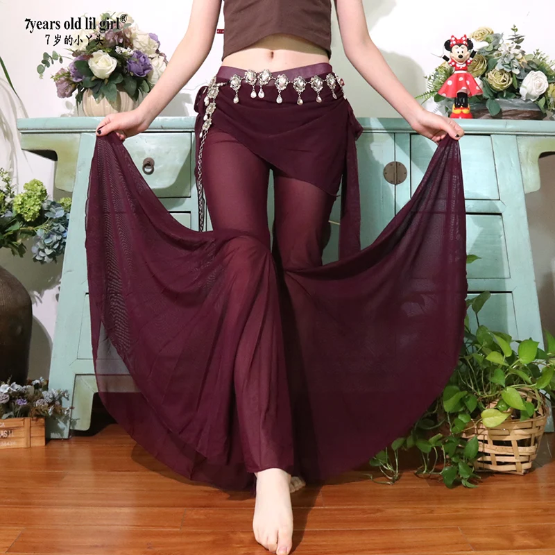 

Прозрачные тонкие этнические брюки-клеш для танца живота с мини-юбкой, одежда Fusion CN14