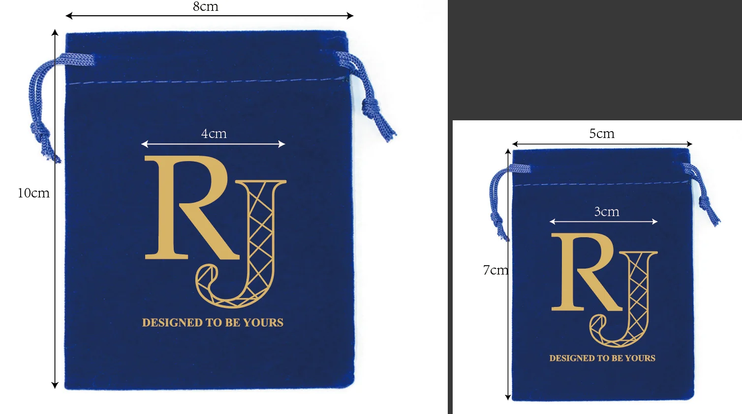 1000pcs 5x7cm + 1000pcs 8x10cm Blue Velvet Bags Drawstring Gift Pouches Hot Printing With Gold Logo Customised Logo