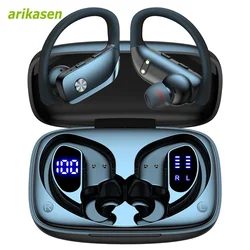 Wireless Earbuds Bluetooth Headphones 48hrs Play Back Sport Earphones with LED Display Over-Ear Buds with Earhooks Built-in Mic