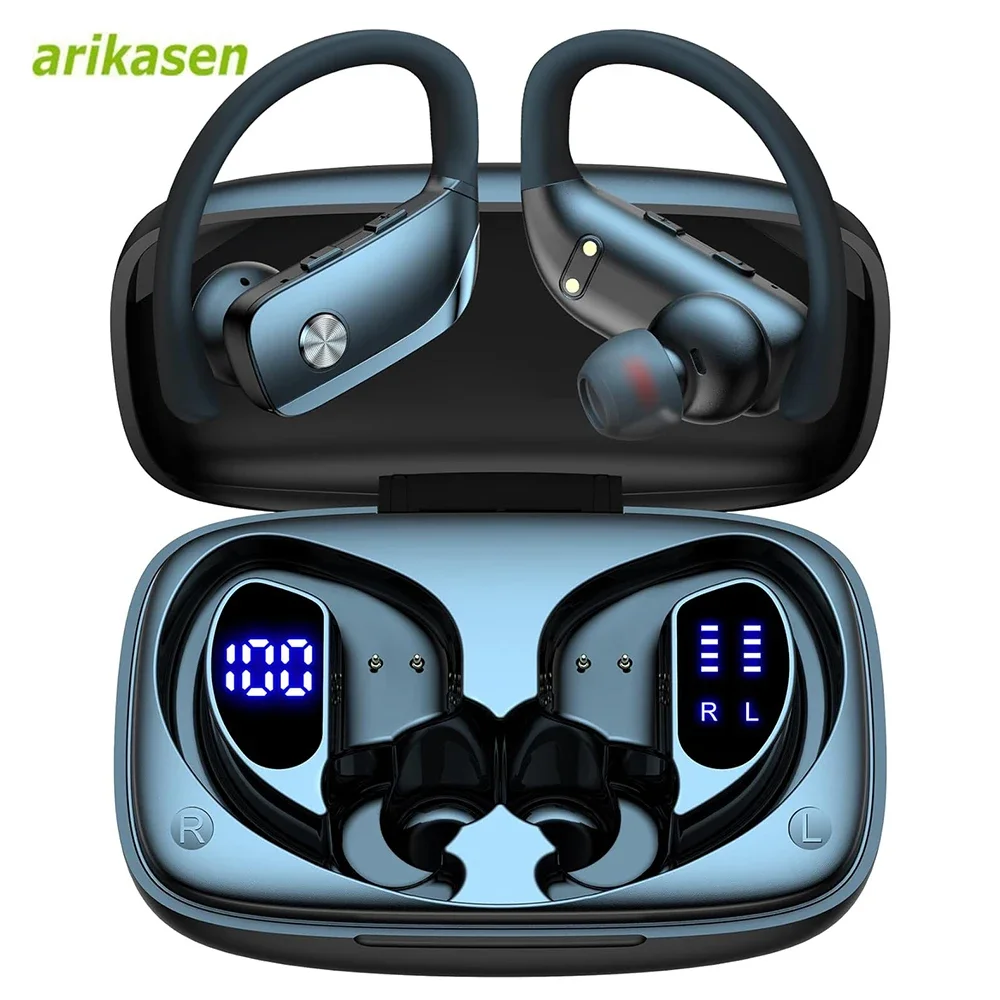 Wireless Earbuds Bluetooth Headphones 48hrs Play Back Sport Earphones with LED Display Over-Ear Buds with Earhooks Built-in Mic