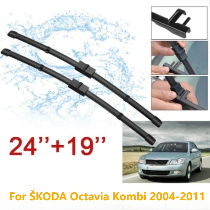 For ŠKODA Octavia Kombi 2004-2011 Boneless Front and Rear Windshield Wiper Blades, Quiet Smooth Wear Resistant