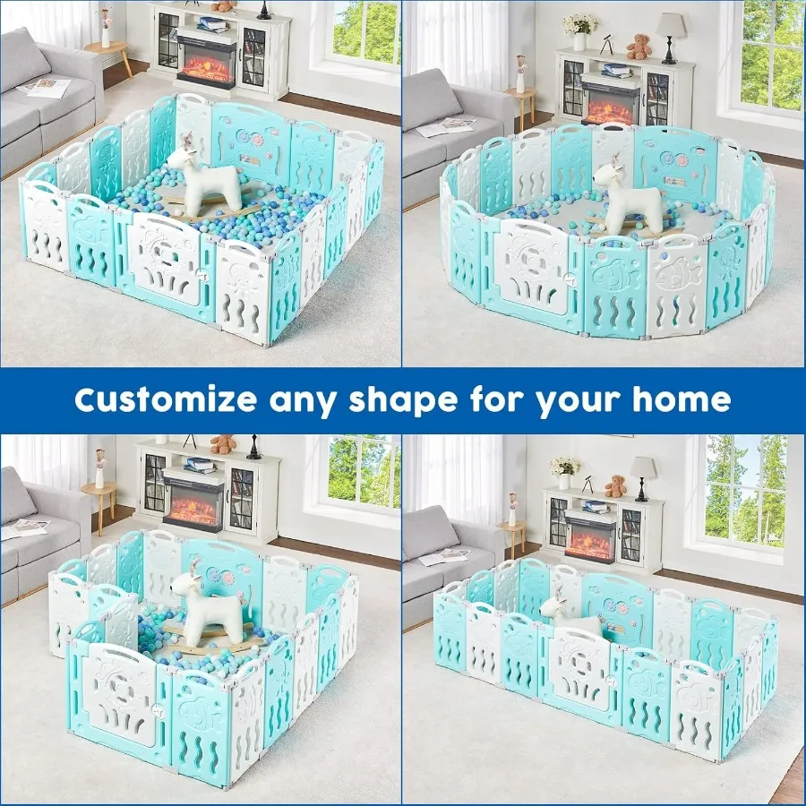 سياج الطفل Play Yard Baby Playpen 14 لوحة - لوحة ألعاب لمركز اللعب الآمن للأطفال وبوابة مع قفل أمان وشكل قابل للتعديل #5