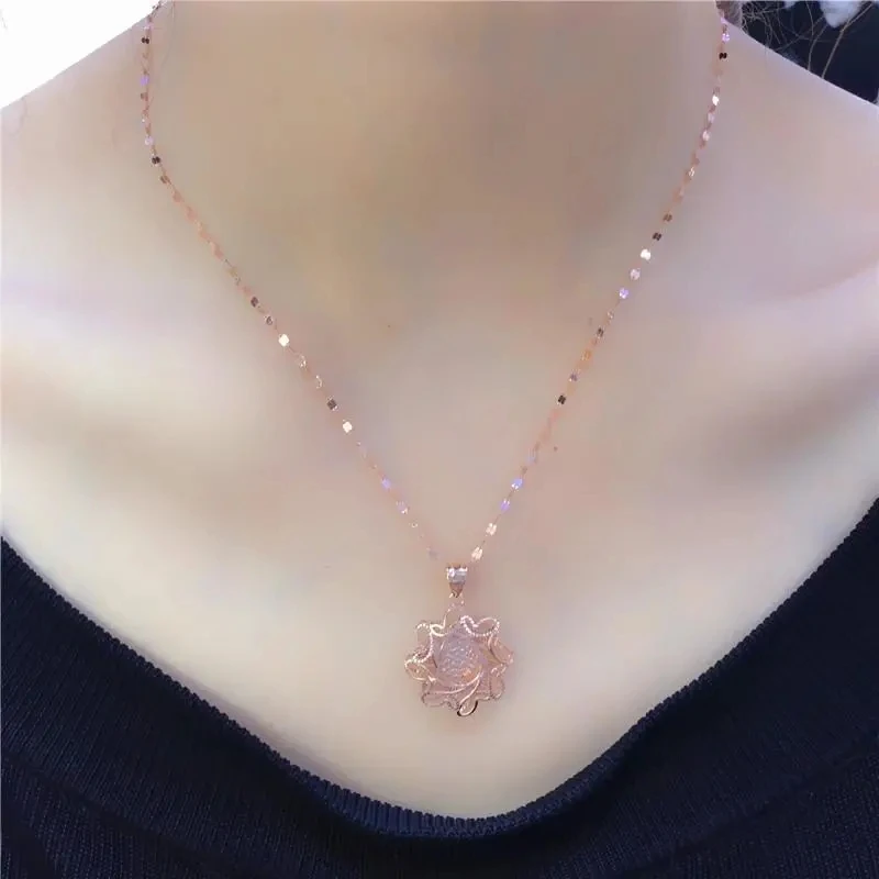 585 Purple Gold Plated 14K Rose Gold Sunflower Pendant Openwork Fashion Shine Choker Necklace Charm Engagement Jewelry