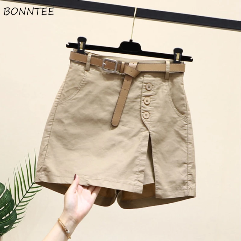 

Shorts Women Elastic Waist All-match Stylish Casual Side-slit Button Design Korean Fashion Streetwear Cozy Feminino Summer Y2k