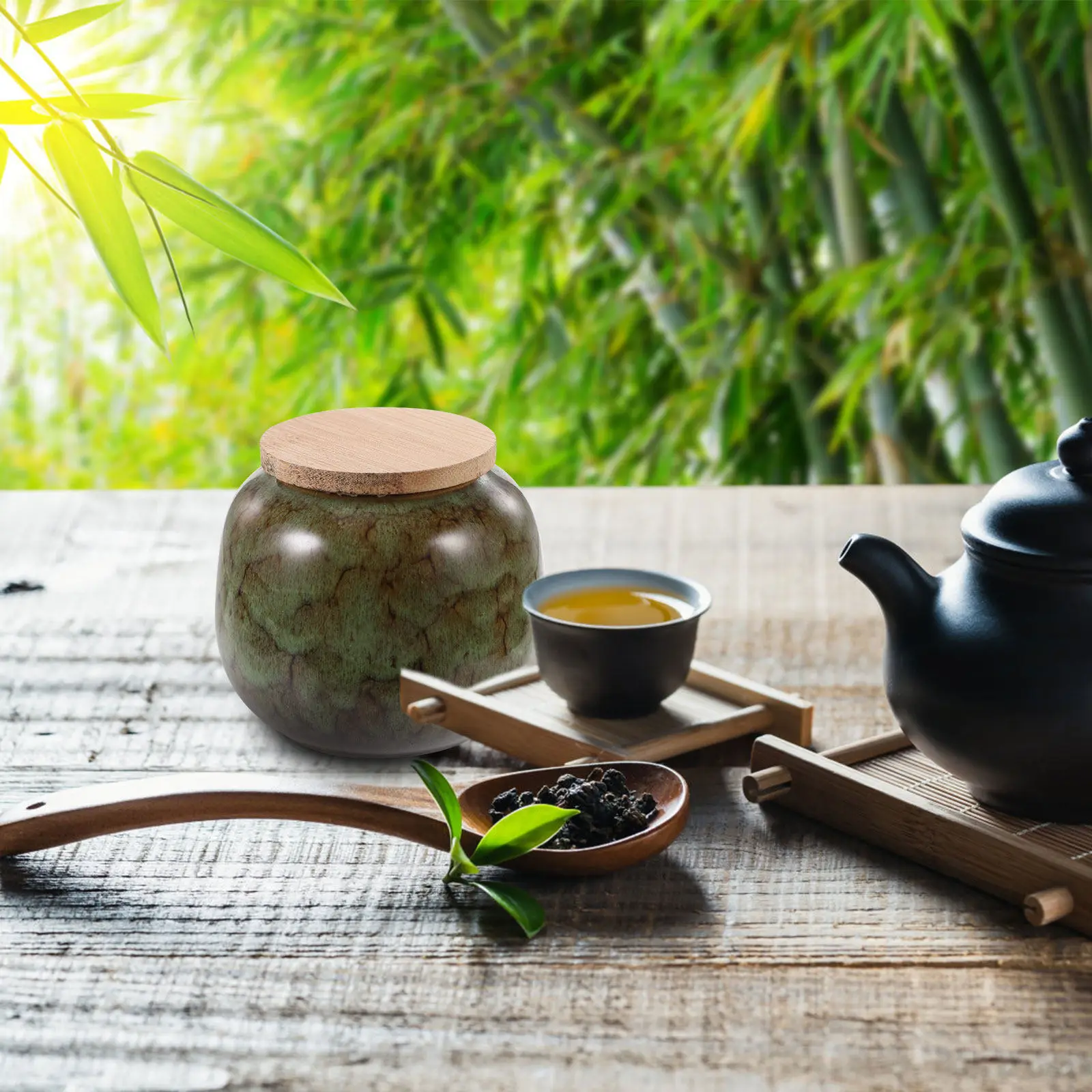 

Керамическая банка для хранения чая с деревянной крышкой, герметичный контейнер для чая, кофе и ингредиентов, украшение для гостиной, гладкая полировка