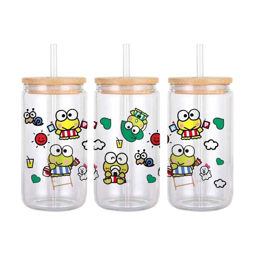 

Lastest Keroppi Sanrio Frog Cartoon Pattern UV DTF Transfer Sticker Waterproof Transfers Decals For 16oz Glass Cup Wrap Stickers