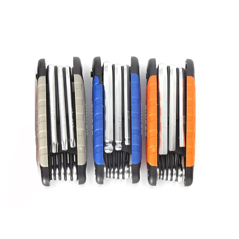 8 in 1 Folding Hex Wrench Metal Metric Allen Wrench Set Hexagonal Vanadium Steel Spanner Portable Set Folding Screwdriver