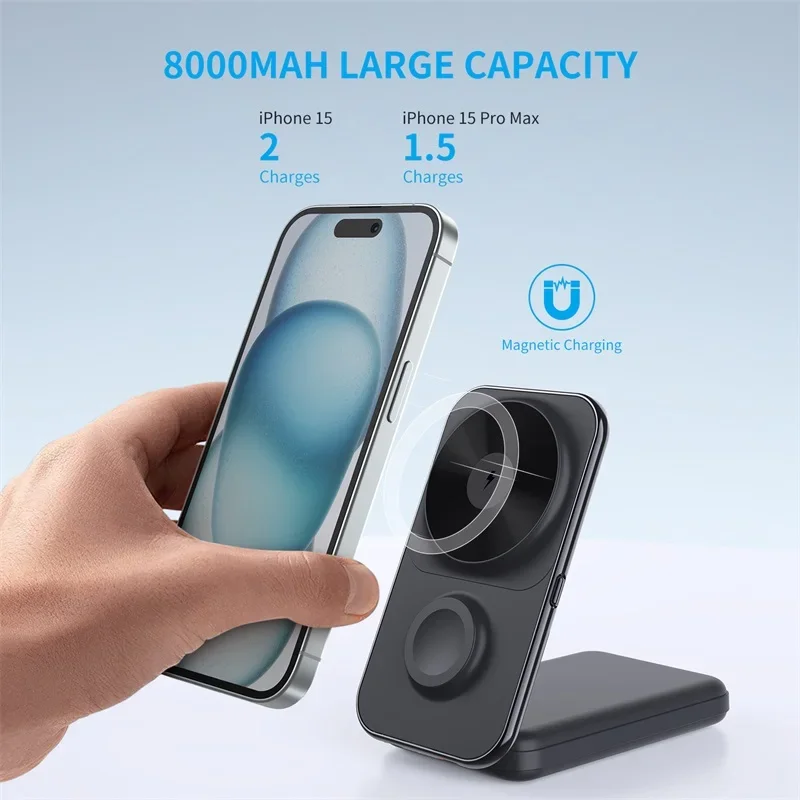 Wireless Power Bank3-in-1 Foldable Charging Stand Magnetic Fast Charger For Apple Watch Airpods iPhone External Spare Battery